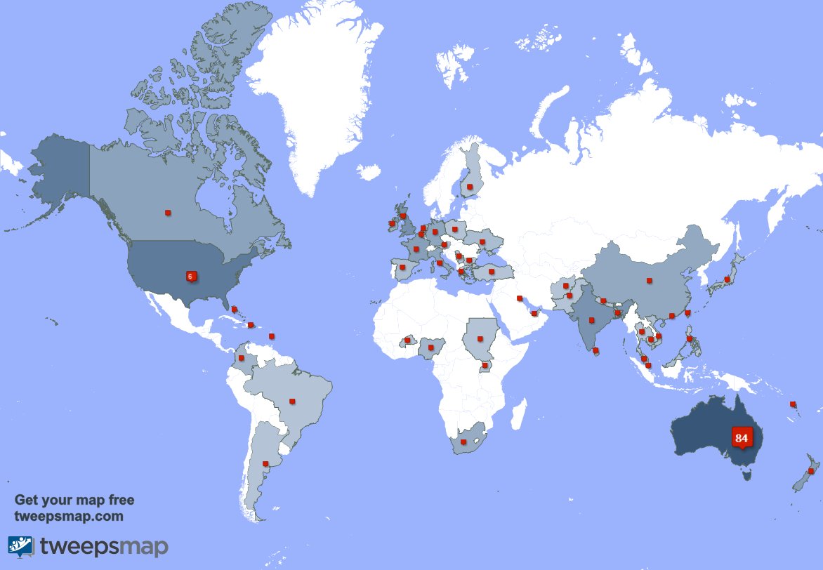 Special thank you to my 2 new followers from Australia last week. tweepsmap.com/!StartupTSG