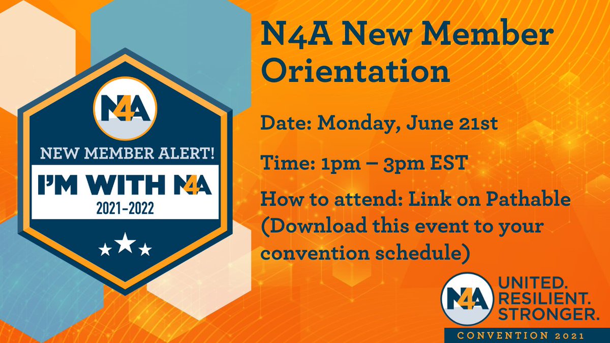 📣Are you a new N4A Member?! Then join us on Monday, June 21st from 1pm – 3pm EST for N4A New Member Orientation! To attend, add the event to your convention schedule in Pathable #URS2021 #N4A2021

Haven't joined yet? Click the link below to join now! 

nacda.com/sports/2018/7/…