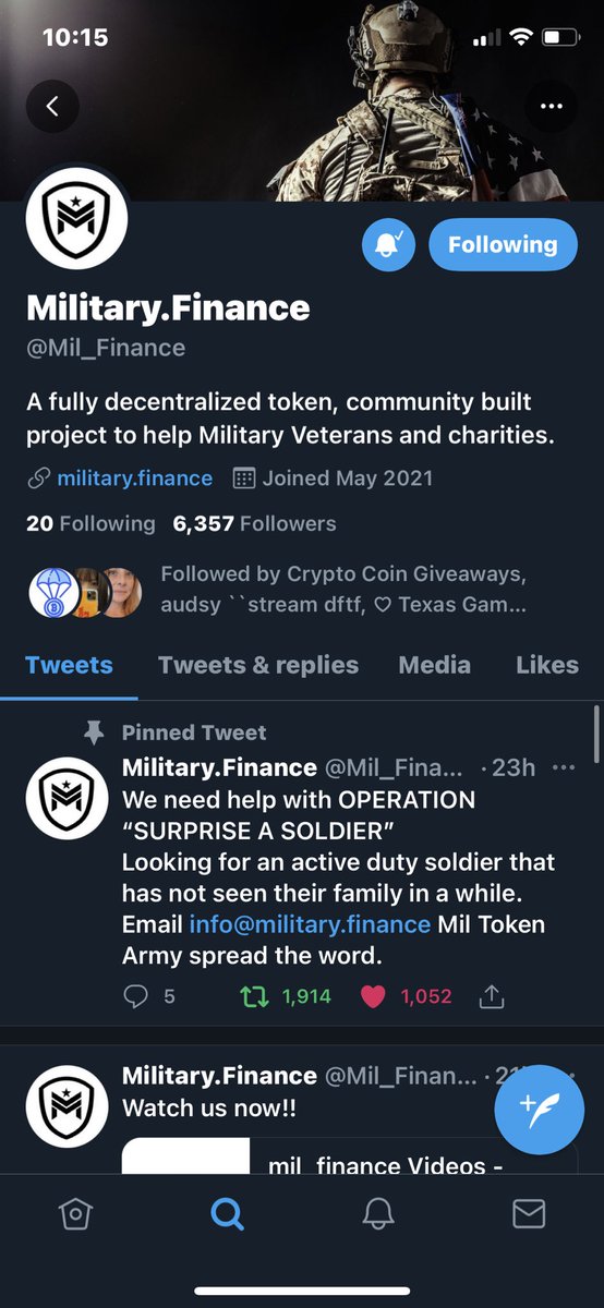 lifefullthrotl's tweet photo. @__CaptainCrypto @Mil_Finance @cz_binance @binance @BinanceChain @BinanceUS @PancakeSwap Thank you for all you do! 🤘🏻

$MIL #CaptainMIL #Cryptocurrency #Crypto #MilitaryFinance #MilTokenArmy #BSC  #Binance https://t.co/q8b7RJzQm5
