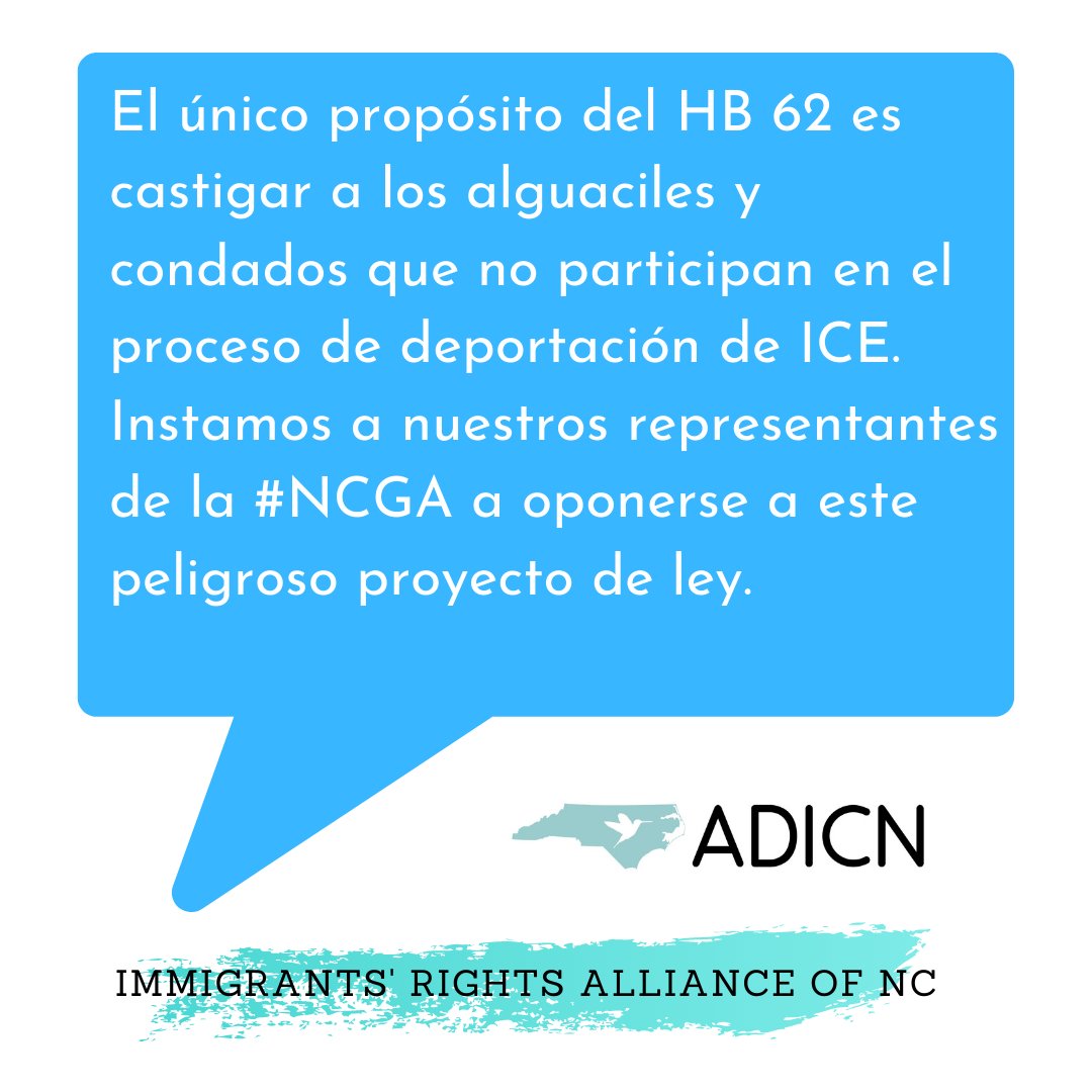 ACLU_NC's tweet photo. #HB62 is intended to force sheriffs to cooperate with ICE. It would allow any #NC resident to file a lawsuit against a city or county that they believe is not in compliance with NC anti-sanctuary law. #ICEFreeNC #StopHB62 https://t.co/WH7qXBxVOX