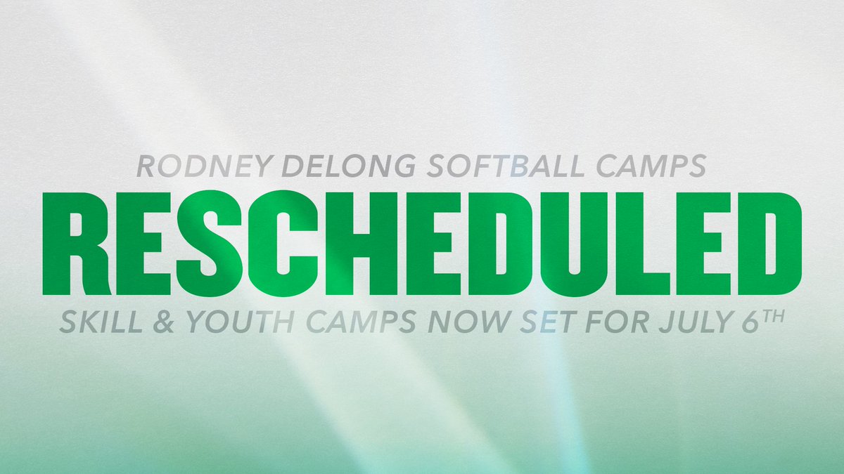 The Rodney DeLong Skill and Youth Camps have been 𝗿𝗲𝘀𝗰𝗵𝗲𝗱𝘂𝗹𝗲𝗱 for July 6! Registration for both camps has also been extended -- visit bit.ly/DeLongSoftball… for more information and to sign up today!