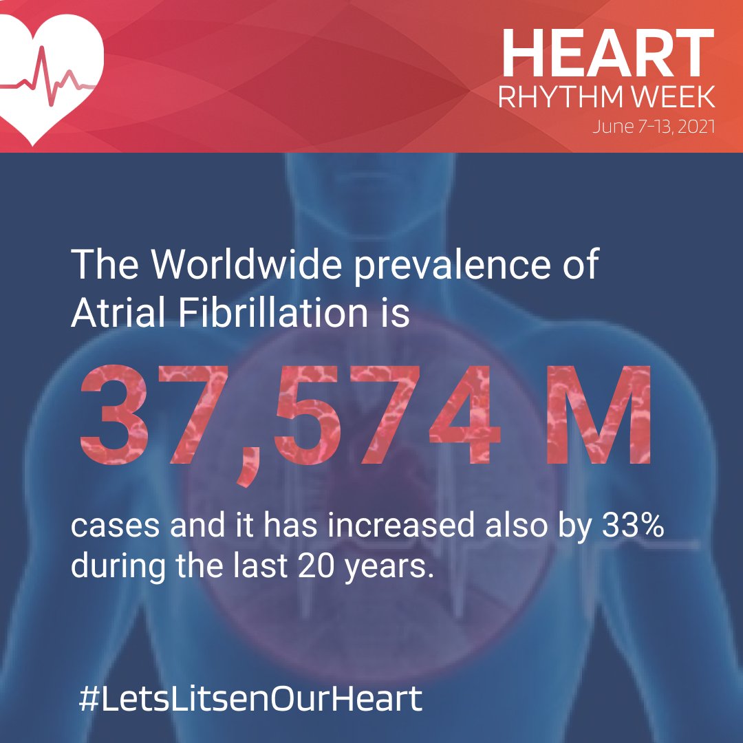 The most common type of Arrhythmia is ATRIAL FIBRILLATION - An irregular, often rapid heart rate that commonly causes poor blood flow.

Cause:  Having/Had Cardiac Arrest, Smoking, Congenital Heart Defects and Stress

#LetsListenOurHearts #worldheartrhythmweek