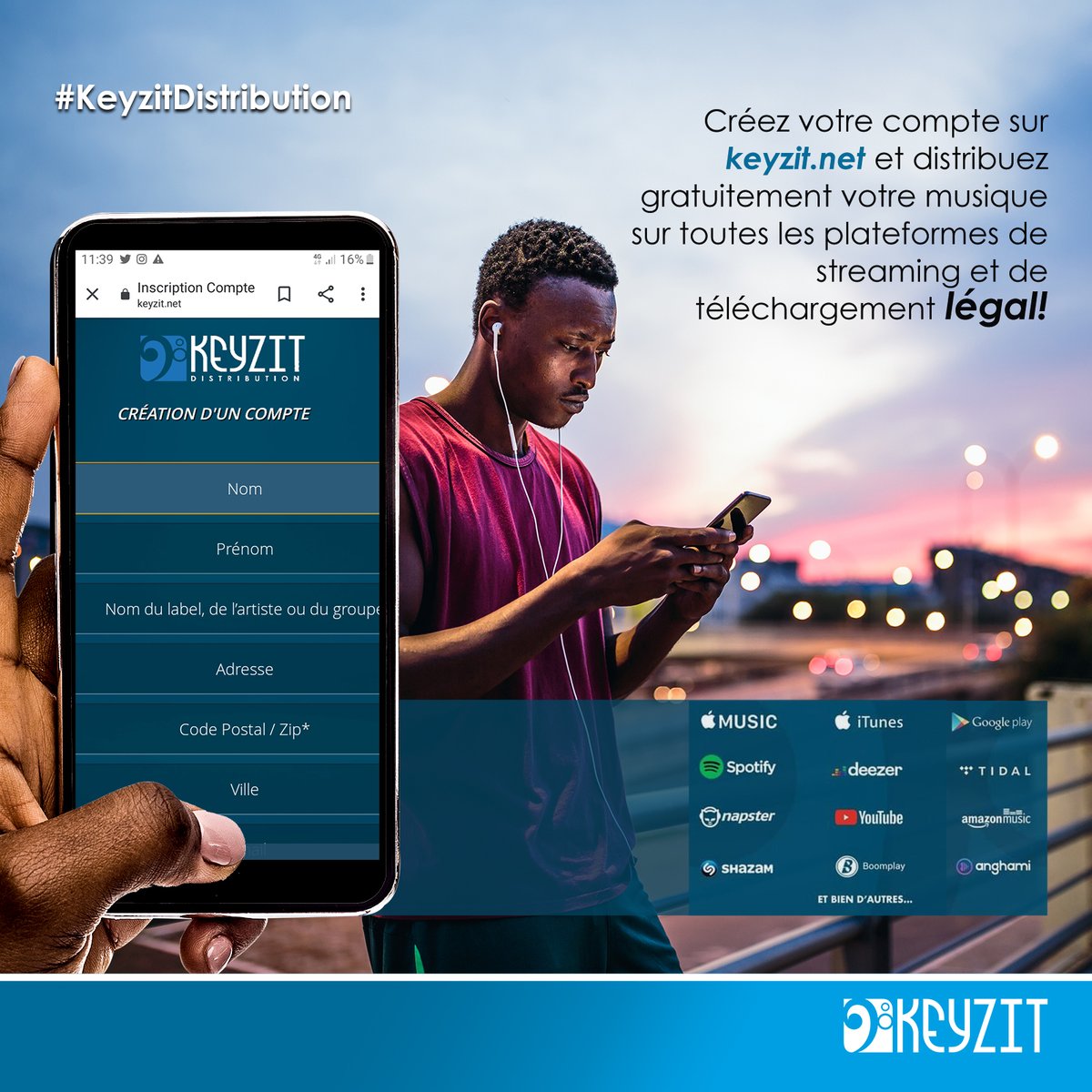 BelgiqueKeyzit's tweet photo. Avec KEYZIT c'est super-simple,Il vous suffit de vous rendre sur https://t.co/qoKFDatL2O, de créer votre compte et de signer votre contrat, pour avoir directement accès à votre espace personnel qui vous permettra de vendre votre Musique dans le monde !

Distribution.be@keyzit.com https://t.co/980BA9rzsB
