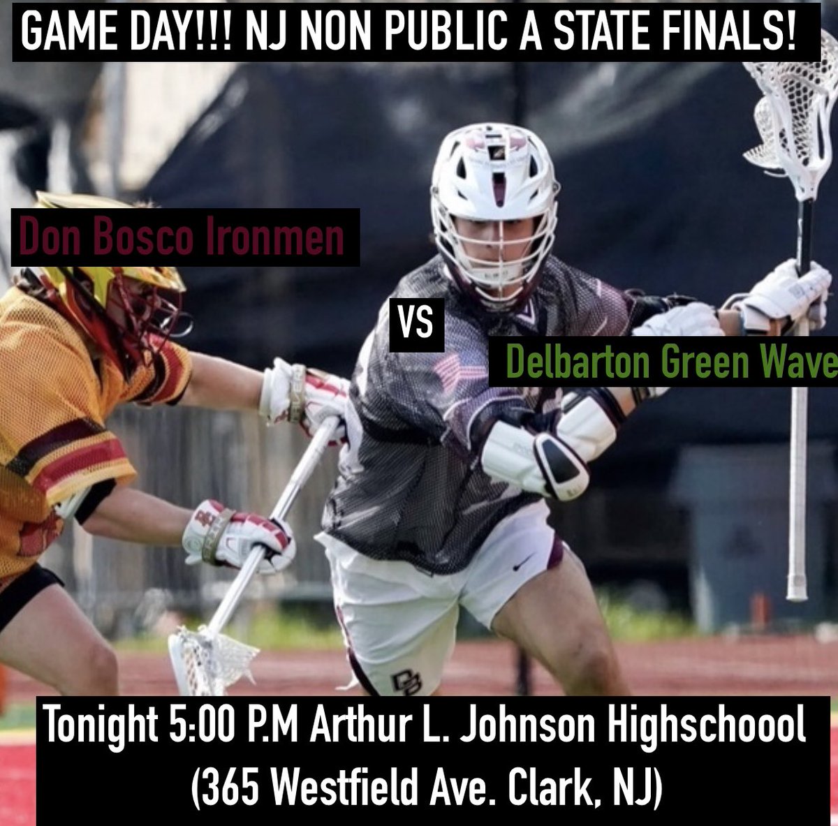 DBPLacrosse's tweet photo. GAMEDAY! STATE CHAMPIONSHIP!
 ...enough said. Come out and support the boys as they try to make history tonight. Details below:
#GOBOSCO #Ironsharpensiron #winnertakesall #NJLAX https://t.co/MsNONPGLuS