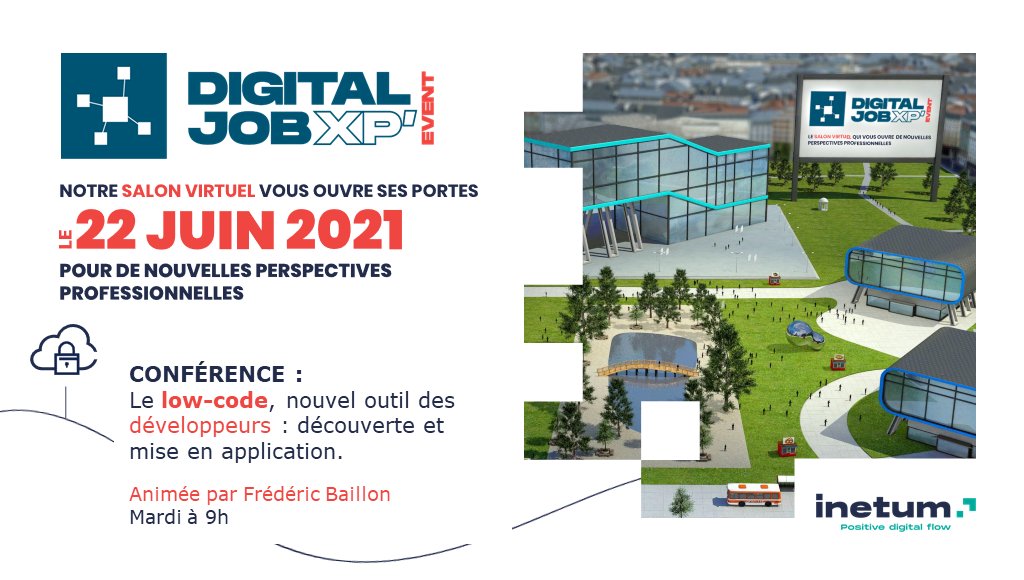 inetum_fra's tweet photo. Echangez avec nos recruteurs et découvrez nos métiers lors de #DigitalJobXP Event, notre salon de #recrutement 100% digital.
🔹 Conférence mardi 22 juin à 9h :
Le #LowCode, nouvel outil des développeurs : découverte et mise en application
👉 Inscription : https://t.co/nVJdKQG8Pr https://t.co/Q3IJLlamRa