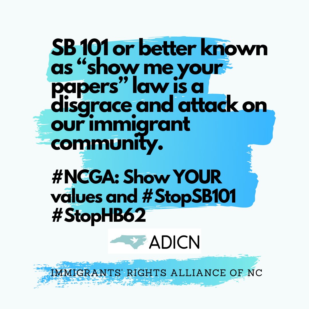 Enlisting local officers to help enforce federal immigration creates fear among immigrants and encourages racial profiling. Take action today to defend immigrants’ rights: rb.gy/cadyxl #StopSB101 #ICEFreeNC