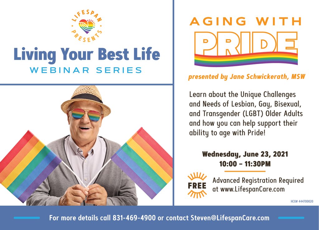 It's time for another FREE webinar! Learn about the challenges and disparities in health and well-being of Lesbian, Gay, Bisexual, and Transgender older adults. 

Register at the link in our profile!

#agewithpride #lgbtadults #lgbtseniors #queerseniors #pride