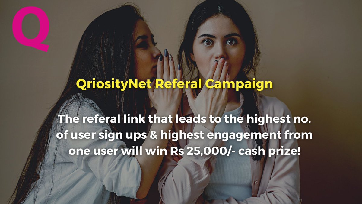 QriosityNet's tweet photo. QriosityNet Referral Campaign presents you a chance to win a cash prize of Rs 25,000/-!
#onlinecompetition #challenge #studentoffer #onlinecontest #rewardwinning #contest #trending #trendingchallenge #socialmediachallenge #comingsoon #studentarea #alert #news #cashprize https://t.co/MWfF0XaWbJ