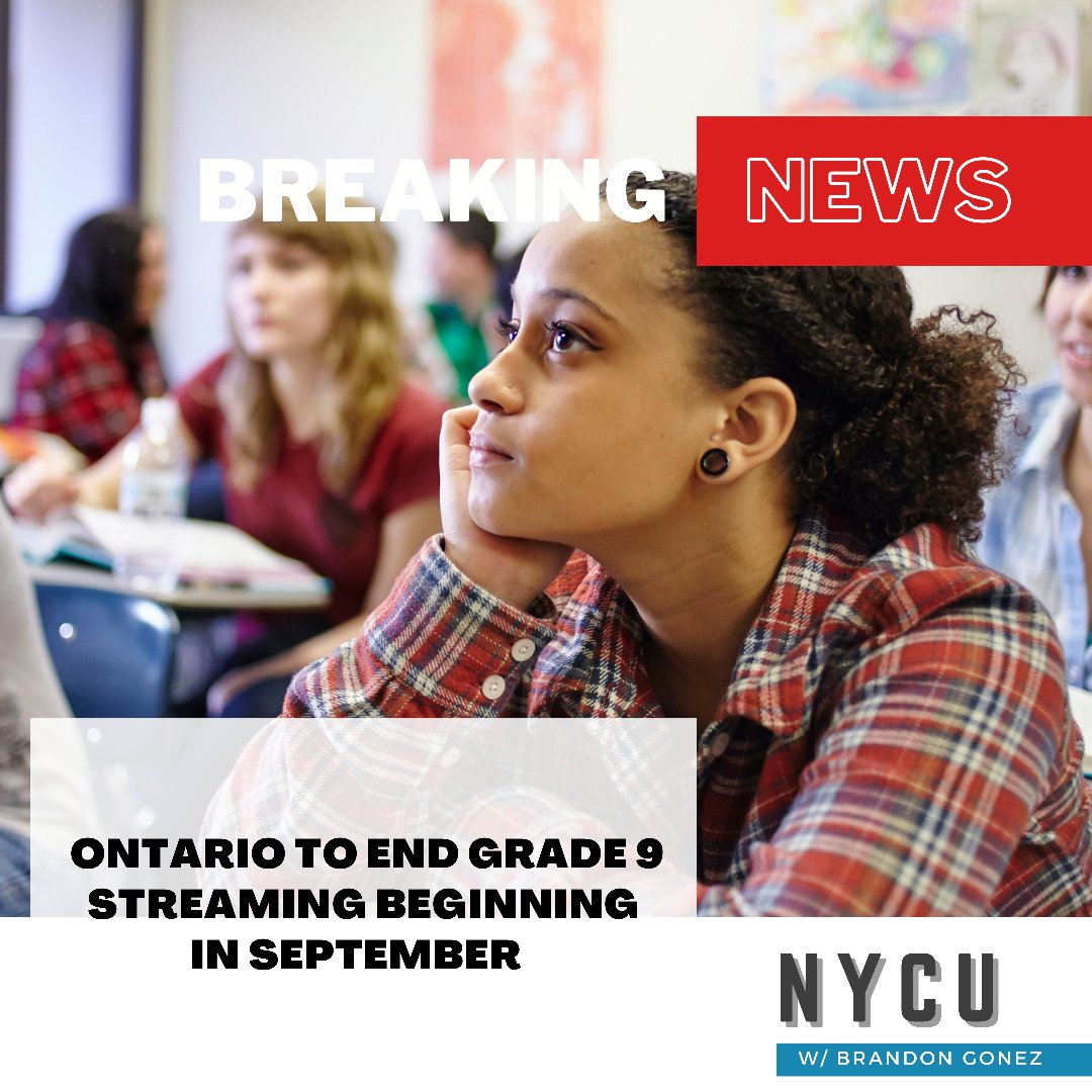 brandongonez's tweet photo. #BREAKING: Ontario will be ending academic streaming for grade 9 students beginning this September. Province also says there will be one grade 9 math course. Studies have shown that academic streaming has negatively impacted opportunities for racialized students. #NewsYouCanUse https://t.co/hZ9UdGi10B