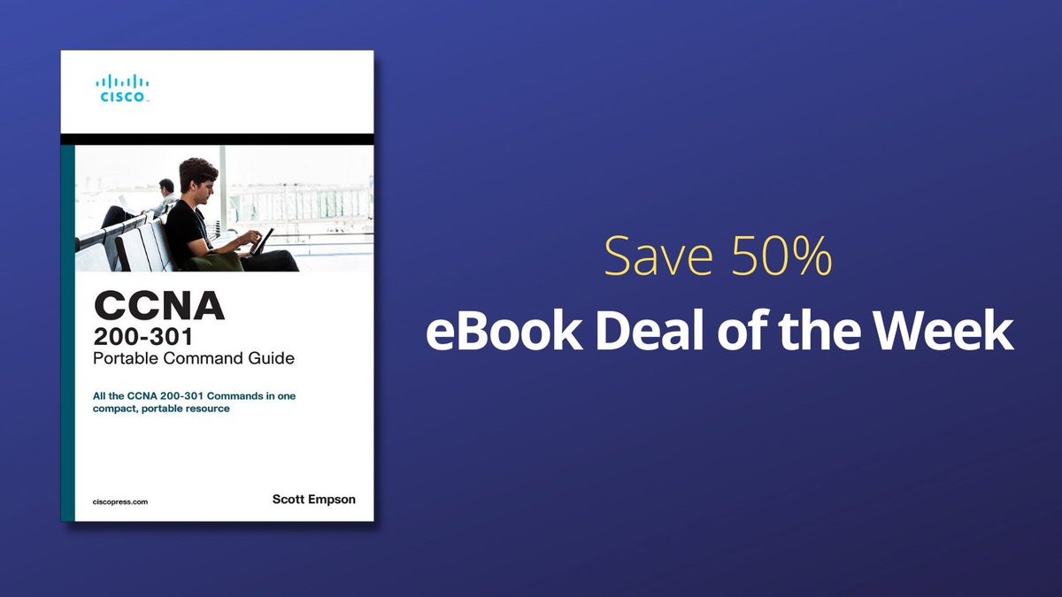 CiscoPress's tweet image. eBook Deal of the Week: Save 50% on #CCNA 200-301 Portable Command Guide, 5th Edition ciscopress.com/deals/

⭐️Valuable, easy-to-access information—plus, portable enough to use whether you’re in the server room or the equipment closet.

#CiscoCert #CiscoIOS #IPv6 #NetAcad