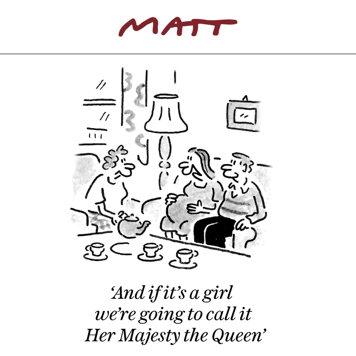 MattCartoonist's tweet photo. 'And if it's a girl we're going to call it Her Majesty the Queen'

My latest cartoon for tomorrow's @Telegraph 

Subscribe to my weekly newsletter to receive my unseen cartoons: https://t.co/JNDhrYJMFH https://t.co/aaL90omkqL