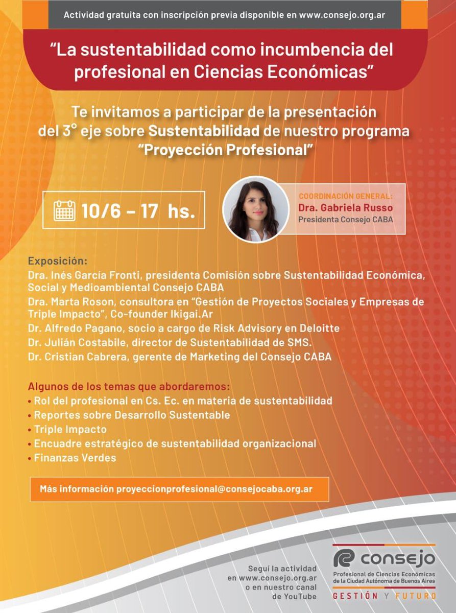 📢Presentes! Mañana <a href="/MartaRoson/">Marta Roson</a> (Co-Founder Ikigai.Ar) estará conversando con destacados colegas Inés García Fronti, Julian Costabile , Alfredo Pagano y Cristian Cabrera. ¡Muchas gracias <a href="/ConsejoCABA/">Consejo CABA</a> por esta convocatoria! #sustentabilidad #tripleimpacto
