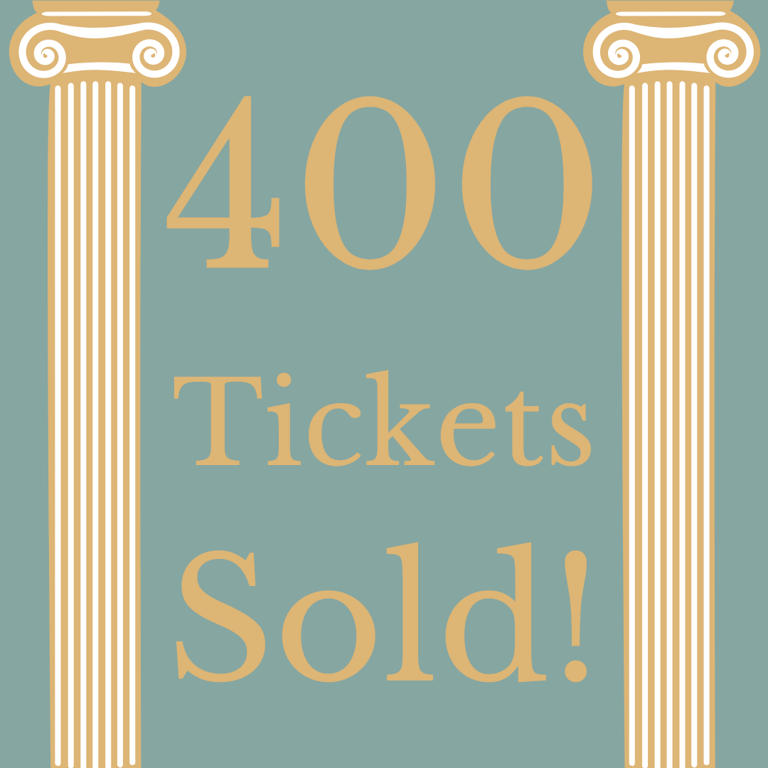 Two days to go until The Odyssey and we have sold 400 tickets! There's still time to book yours for free at: tftv.ticketsolve.com/shows/873624460

ID: a duck egg blue background with gold ancient pillars on either side. Gold text reads: "we have sold 400 tickets"