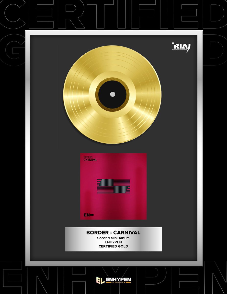 CODE7GLOBAL's tweet image. [INFO] 210609 — Border : Carnival has been certified RIAJ Gold in Japan for surpassing 100k sales!!!

ENHYPEN now Joins IZ*ONE TXT and STRAY KIDS as the only 4th gen groups to receive a RIAJ certificate!!

#ENHYPEN #엔하이픈 #エンハイプン @ENHYPEN @ENHYPEN_members