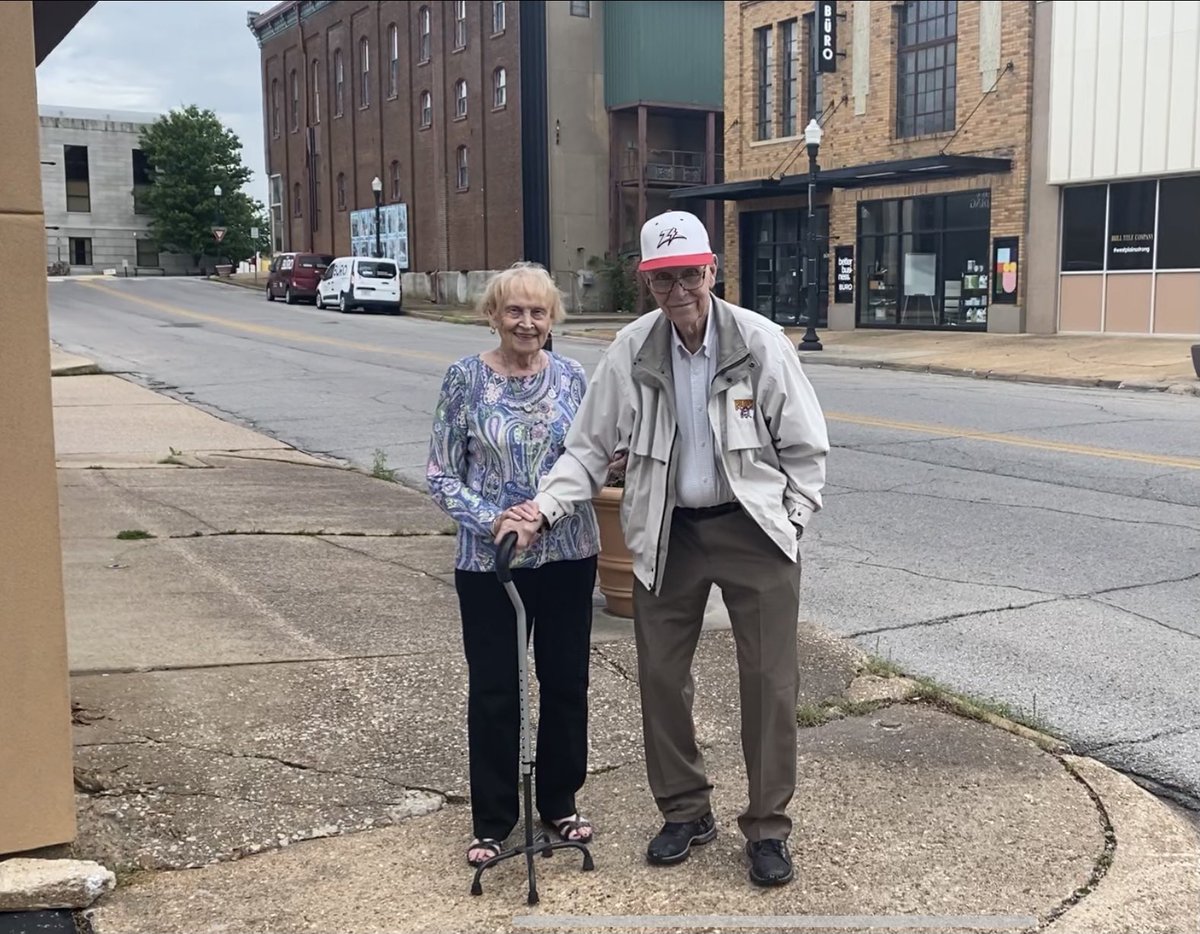 Happy 90th birthday to legendary outfielder &amp; manager Bill Virdon! This recent photo is Bill &amp; his wife Shirley at the site where they met in West Plains, MO 70+ years ago. Bill’s memoirs and documentary coming soon! <a href="/Pirates/">Pittsburgh Pirates</a> <a href="/astros/">Houston Astros</a> <a href="/Cardinals/">St. Louis Cardinals</a> <a href="/YankeesPR/">Yankees PR Dept.</a> <a href="/wpzizzers/">West Plains School District</a> #BillVirdon