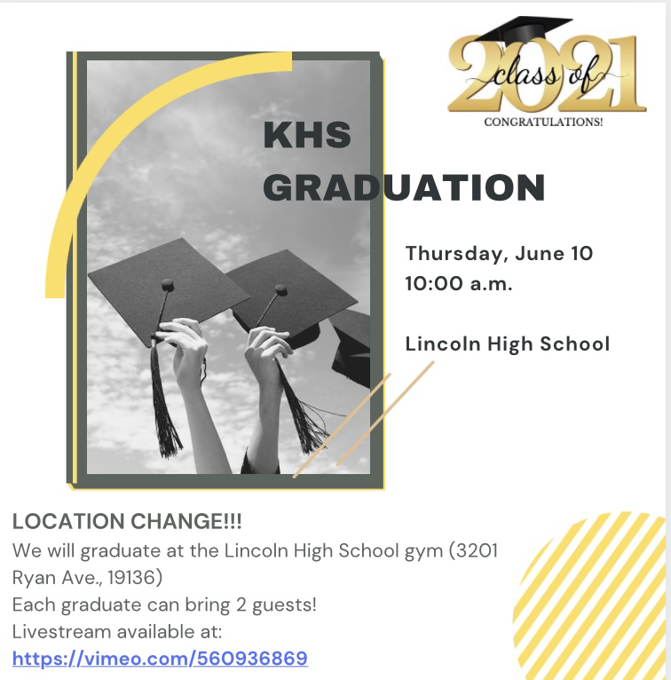 Tigers and Tiger families - please note the change in location for our graduation tomorrow! #Classof2021 #kensingtonhighschool #khs #tigerpride