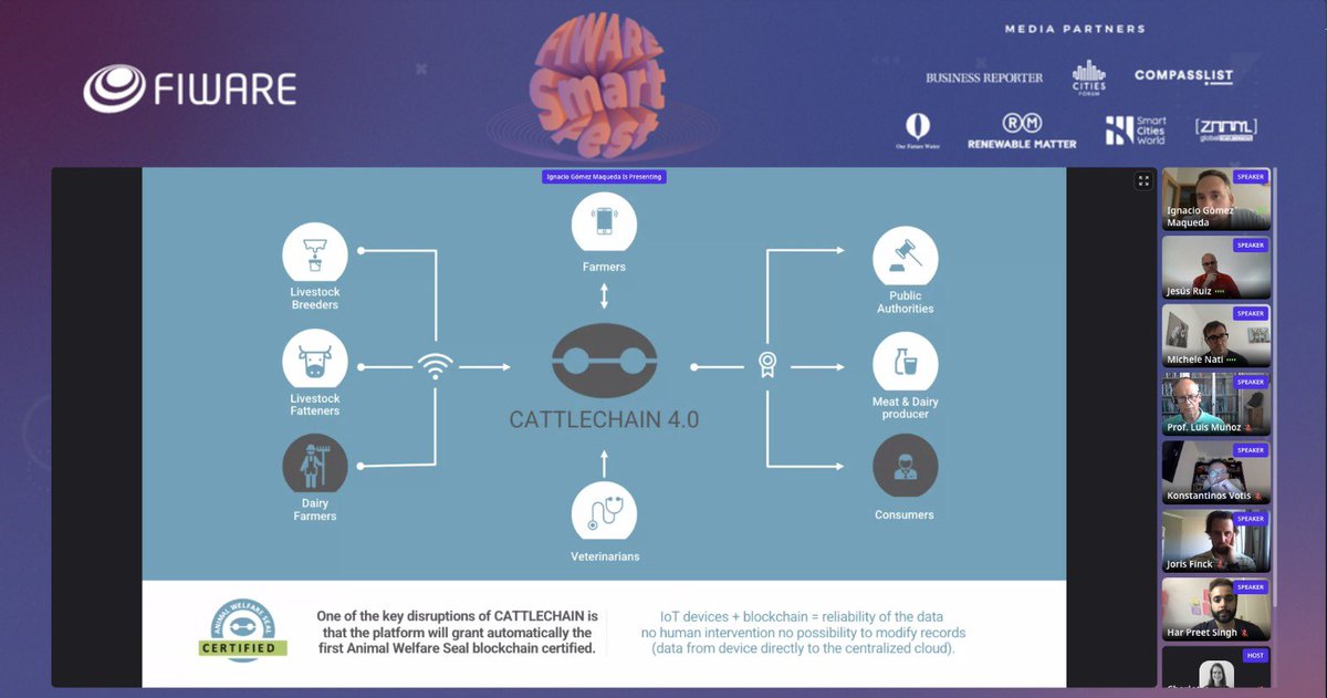 BertoMontilla's tweet photo. #RT @FIWAREZone: Seguimos en #FIWARESmartFest 📲 Ahora es el turno de la empresa @Digitanimal, perteneciente al ecosistema #FIWAREZONE, que está presentando en el summit su proyecto Cattlechain
@FIWARE https://t.co/FhoYtLc9nx