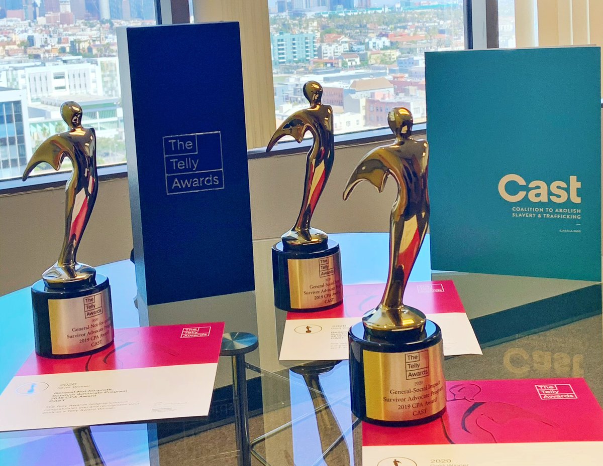 CASTLA's tweet image. Cast has been honored with 3 Telly Awards for Social Impact, Social Issues, and Non-Profits.  Our groundbreaking Survivor Advocate Program needs resources in the aftermath of #COVID19. Thank you @NancySkinnerCA for passing #CABudget relief for HT victims out of your committee!