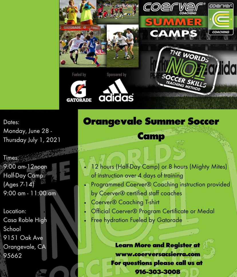 CoerverSac's tweet image. Coerver Sac Sierra announces second summer camp location!!

6/28 - 7/1 @ Casa Roble HS turf field.

Don’t miss out! To register click the link below ⚽️
coerversacsierra.com/Default.aspx?t…

Coerver is the No.1 soccer skills training method in the world.