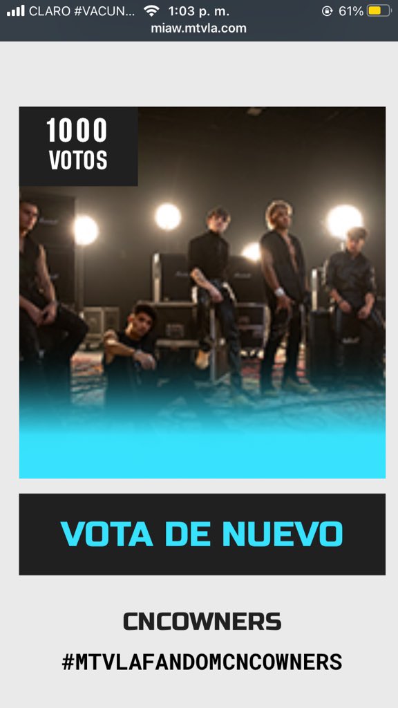 CncownerKirss's tweet photo. En un rato sigo.... ya votaron? #MTVLAFANDOMCNCOWNERS #PremiosMTVMIAW @CNCOmusic https://t.co/BLCL7Ep9GU