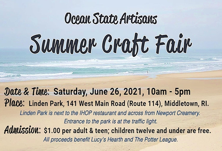 LucysHearth's tweet photo. Mark your calendars for the Ocean State Artisans Summer Craft Fair! All proceeds from admissions will benefit Lucy's Hearth and the Potter League! https://t.co/9WxopNamUG