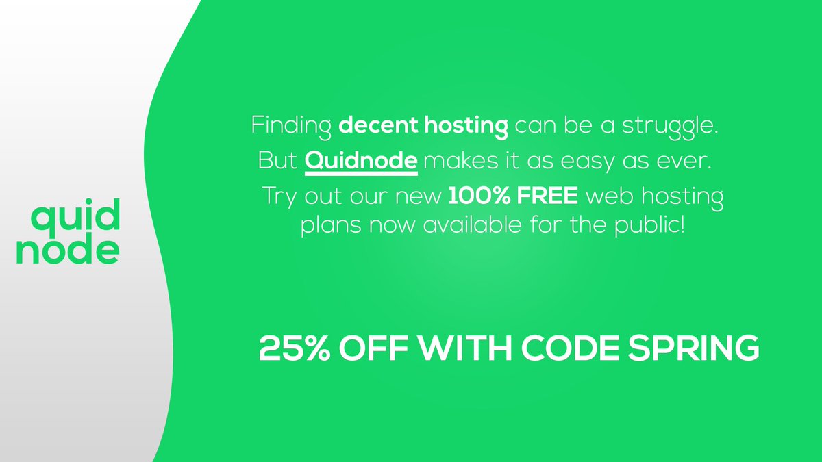 quidnode's tweet image. Discounts are cool. Very cool in fact. But you know what's cooler? COMPLETELY FREE WEB HOSTING!

That's right. Free. Go check it out.

quidnode.com/free-website-h…