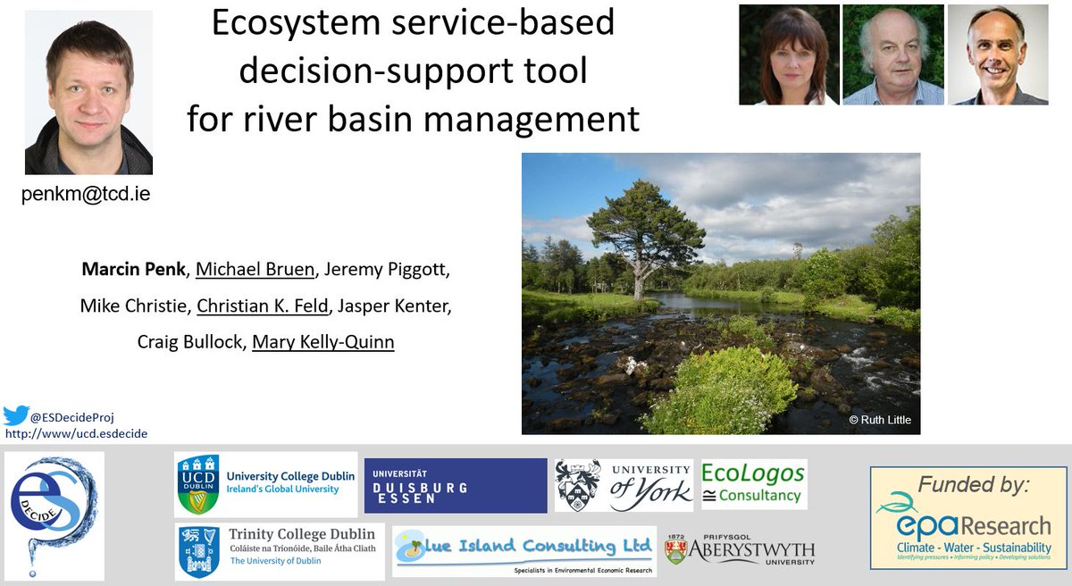 ESDecideProj's tweet image. Marcin Penk will present @ESDecideProj work at @ESPartnership #ESP21eu Thursday 10th June (S5, 11:00). Come and learn about the development of an ecosystem service-based decision-support tool for river basin management in Ireland