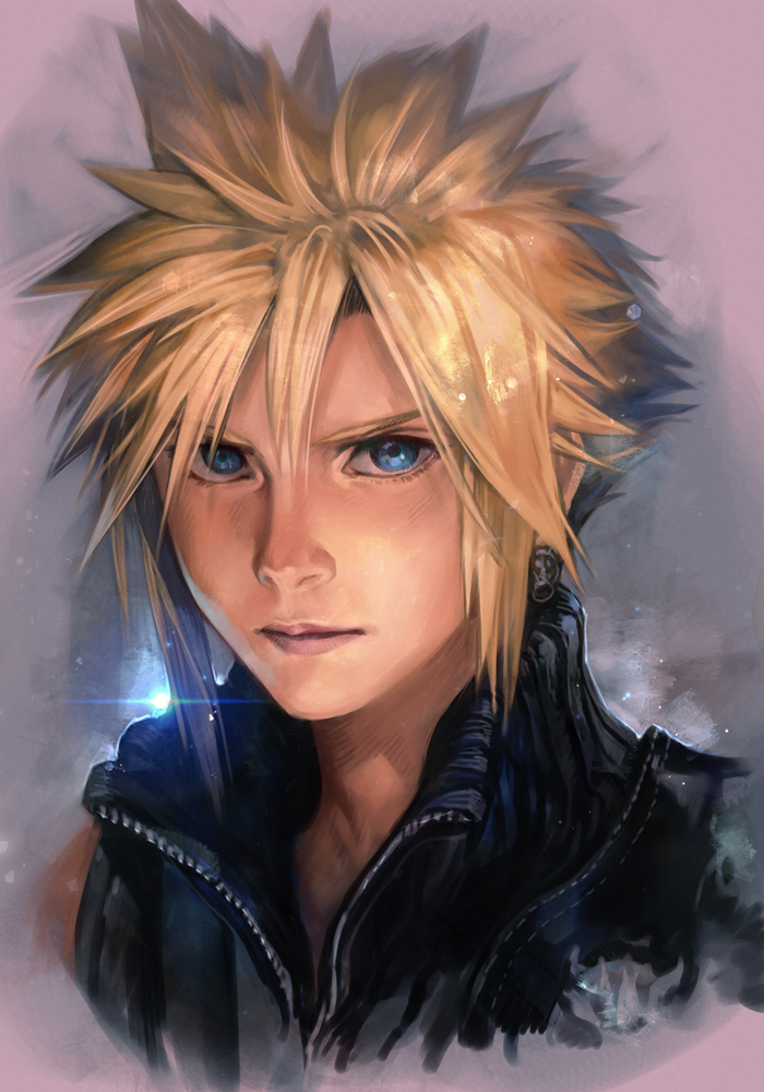 cloud strife solo 1boy male focus spiked hair blonde hair blue eyes looking at viewer  illustration images