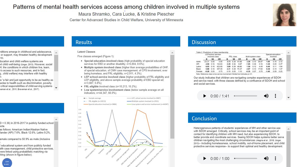CASCW_MN's tweet image. In early April CASCW researchers presented their poster, &quot;Patterns of mental health services access among children involved in multiple systems&quot; at #SRCD2021, which was selected for the Strategic Plan Poster Award for Policy Research by a panel of reviewers.