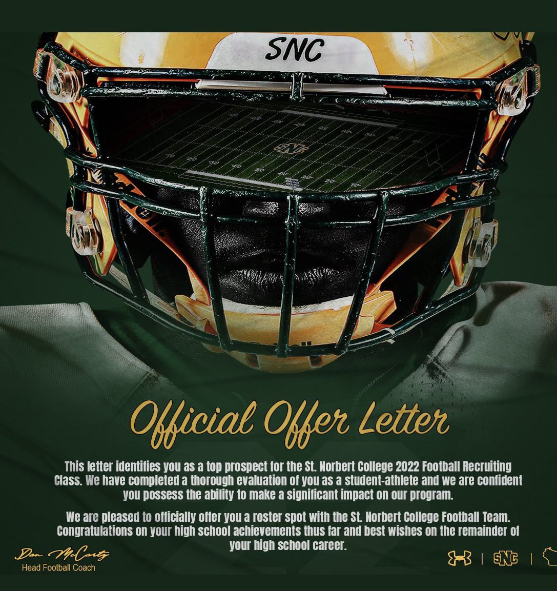 After a great conversation with @CoachGageMac I’m blessed to receive an offer from St. Norbert college. #KnightsWatch #KnightTime #GKP