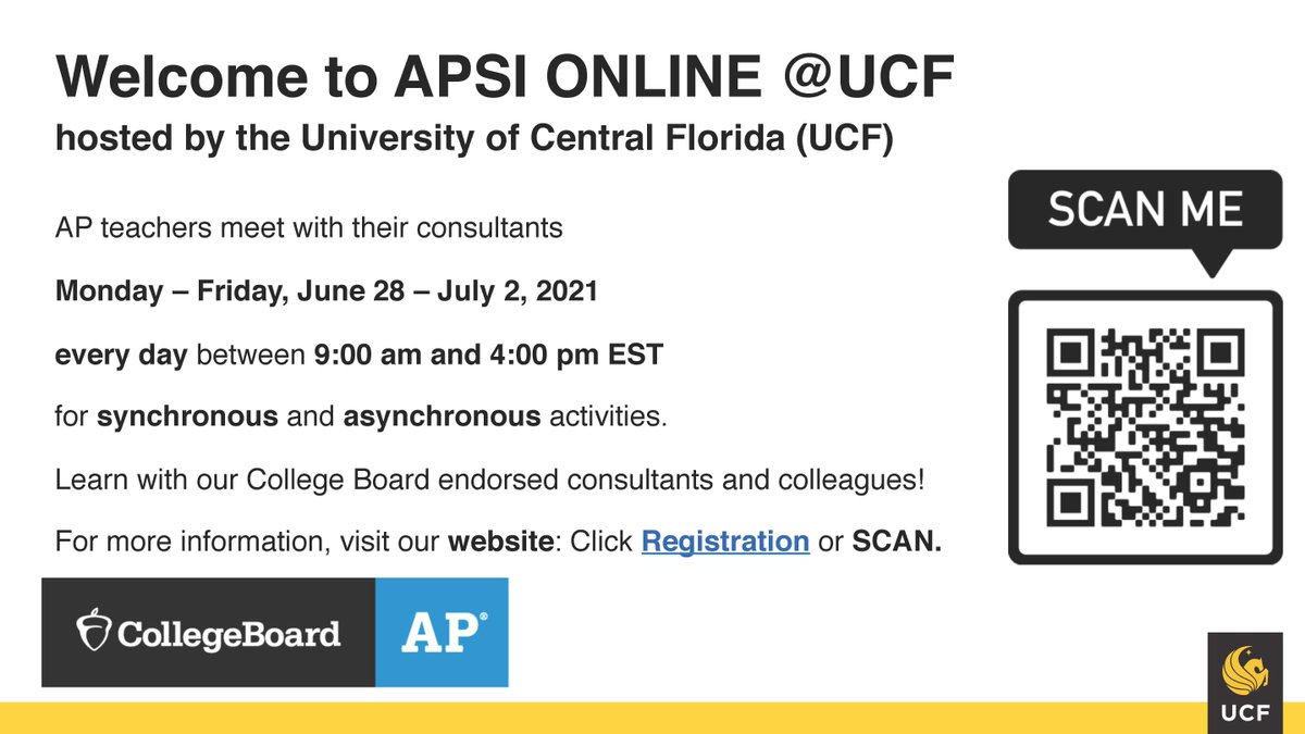 costelloland's tweet photo. If you teach AP, you can do an online APSI this summer from your home.  I'll be teaching calculus, but there are lots more.  Check it out!  
#APCalc #APSI #APSIUCF #CollegeBoard https://t.co/YpcG6f9D9f