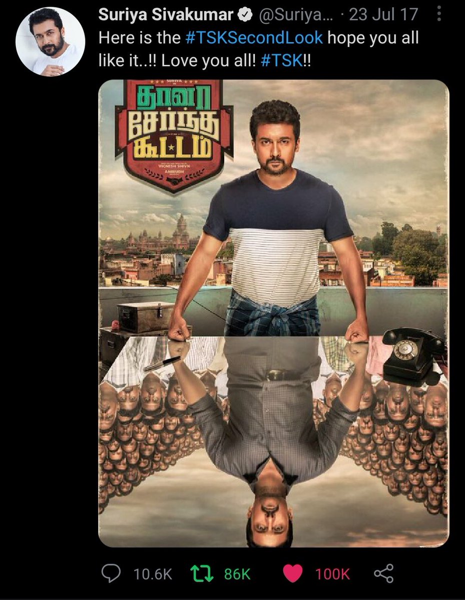 Karthik__sfc24's tweet photo. 3 Years Ago 🔥
100K Likes 😱
86K RTs 😳
10K Comments 😇
#TSKSecondLook 💥💥 https://t.co/ApvGVHuWrt