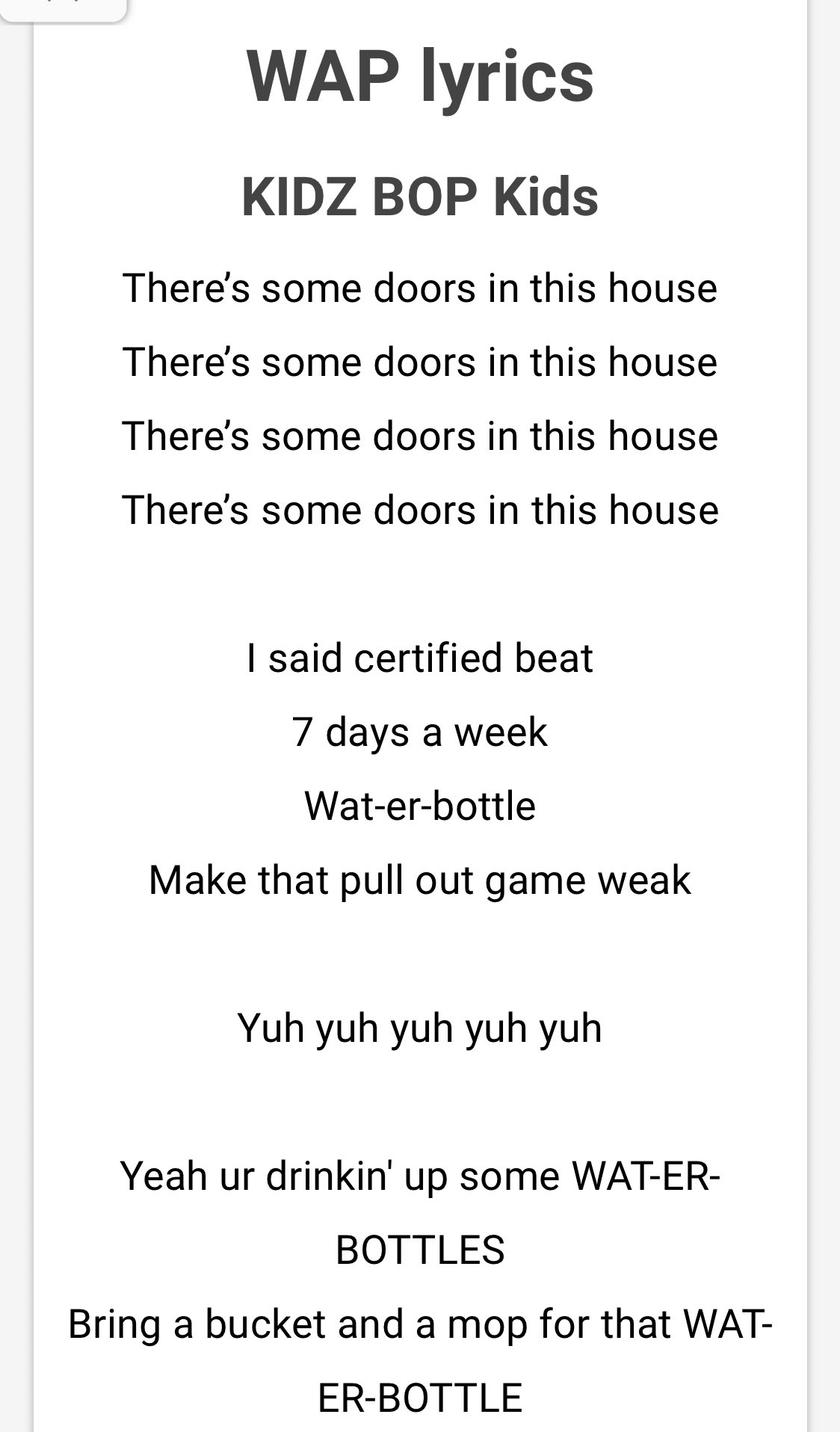 Sophie Ross on Twitter: "No bc the kidz bop WAP lyrics absolutely cannot be  real https://t.co/wH7ET59hKu" / Twitter