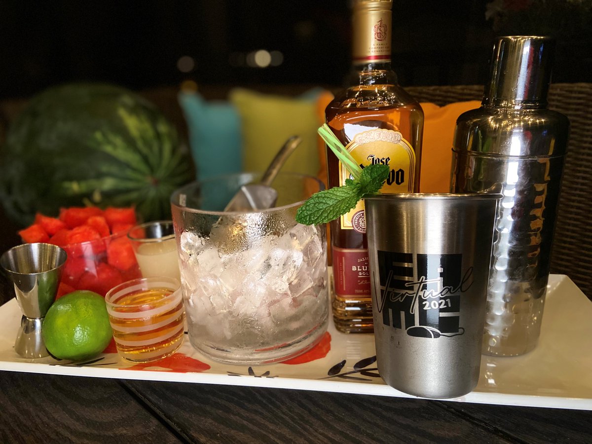 evmconference's tweet photo. Here is what you need for tonight's mixer drink special, the "Over The Top Watermelon Margarita"🍉
Add to shaker ice & equal parts:
Lime Juice
Agave
Watermelon Juice (purée fresh)
Tequila (amount depending on taste)
Pour in your #EAMCVirtual tumbler & garnish with fresh mint https://t.co/abe0iRNSMM
