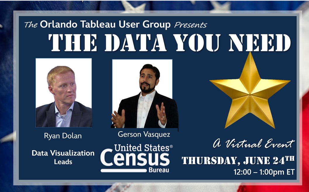 #Census #datavisualization experts Ryan Dolan and Gerson Vasquez will share what data is available (and free!) and how to use it at our virtual June <a href="/Tableau/">Tableau</a> User Group

All are invited!

usergroups.tableau.com/censustug