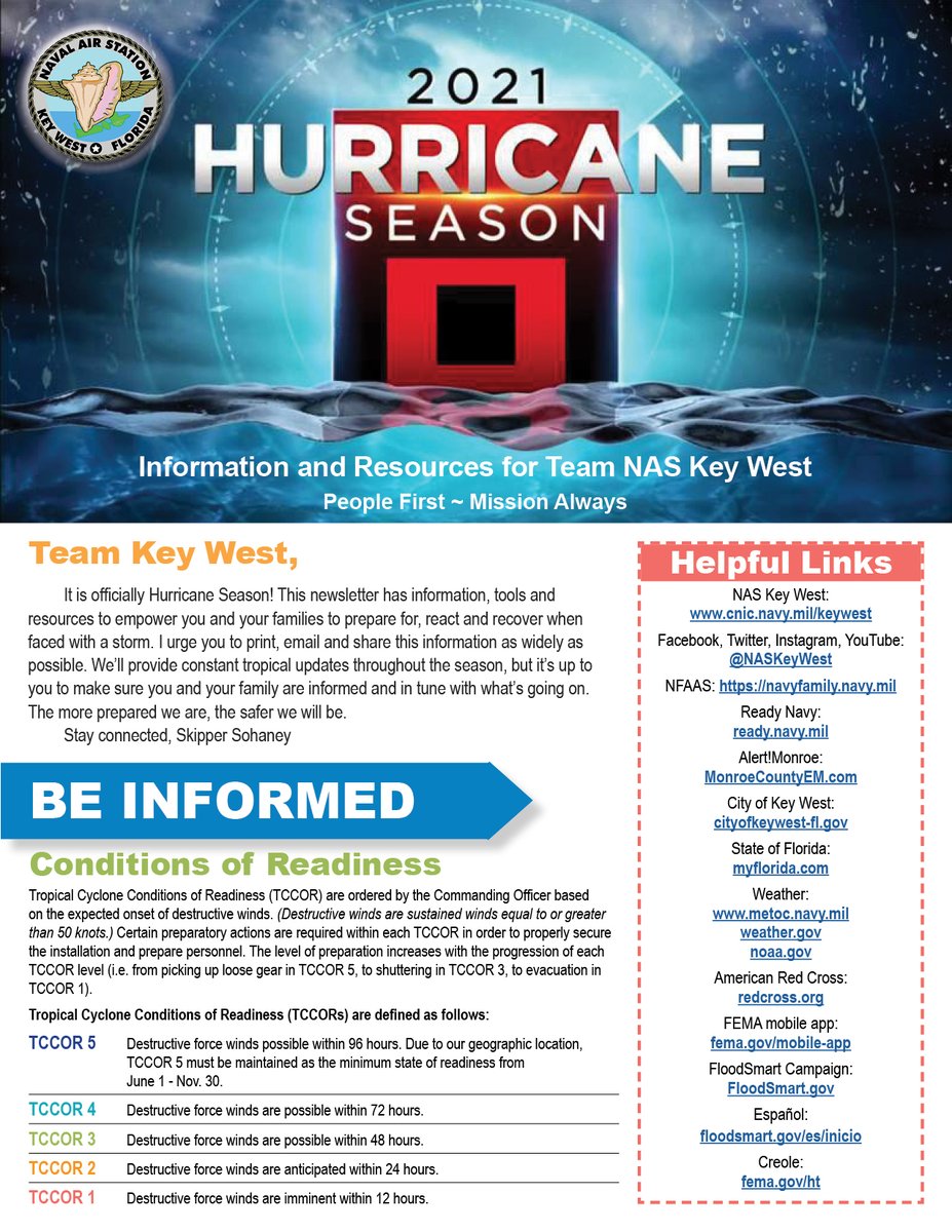 NASKeyWest's tweet photo. Check out our 2021 Hurricane Newsletter for all the important information for NASKW. In the event of a storm, all official command information will be posted here and on our Facebook page. #HurricaneSeason2021 https://t.co/Ch7AkPVzhs