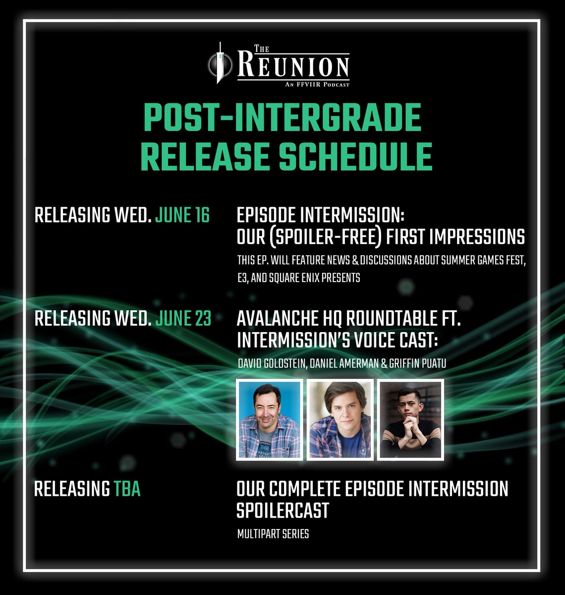 Reunion_Podcast's tweet photo. Hi guys! Ppl have been asking about our schedule this week with the release of #FFVIIRIntergrade
#EpisodeINTERmission #SummerGameFest
#E32021
#SquareEnixPresents
so here it is!
We wonโt be live-streaming our play-through, but u can expect multiple eps. in the coming weeks! ๐คฉ https://t.co/AILnZrmhX4