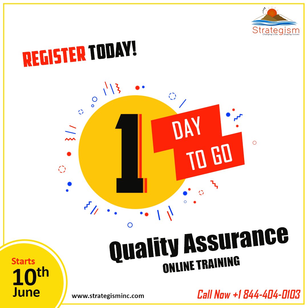 strategisminc's tweet image. Hurry up! get registered for #QualityAssurance virtual training, from tomorrow 10 June 2021... Register Today: bit.ly/3inzjoR

Experience top-class learning @StrategismINC 

&amp;gt; Career Guidance 
&amp;gt; Job Assistance Provided

Call: +1 844-404-0103

#Training #qualityanalysis