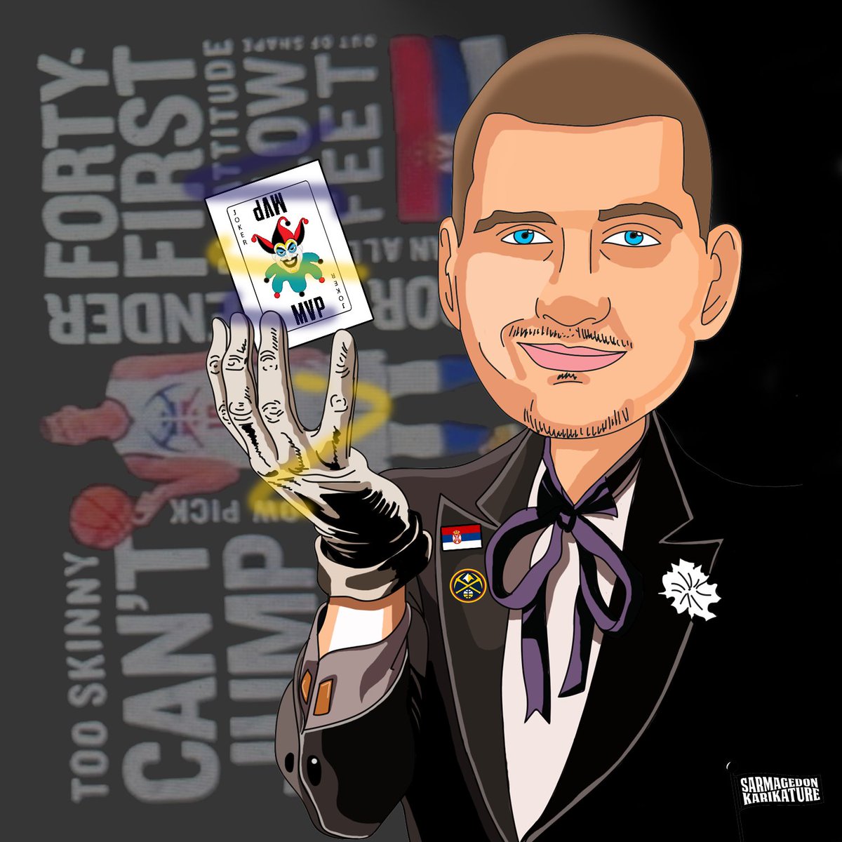 KSarmagedon's tweet photo. From Sombor, Serbia. From Denver. MVP.  #Serbia #MVPNBA #nikolajokic #joker #denvernuggets https://t.co/Qpc6gNovoJ