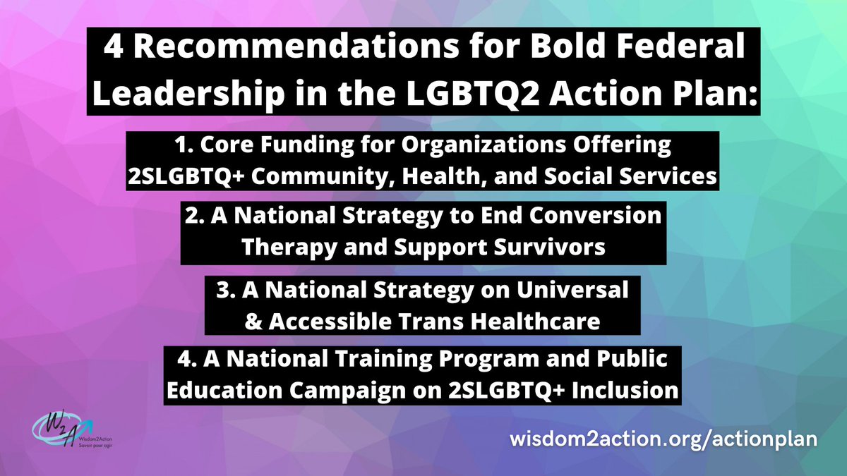 Wisdom2Action's tweet photo. Check out our latest blog: 4 Bold Ideas for the Government of Canada's upcoming LGBTQ2+ Action Plan. Through real leadership and concrete actions, the federal government can (and should!) take real steps to support 2SLGBTQ+ communities.
#LGBTQ2ActionPlan https://t.co/rZZEboYauC https://t.co/H03XSCa8UH