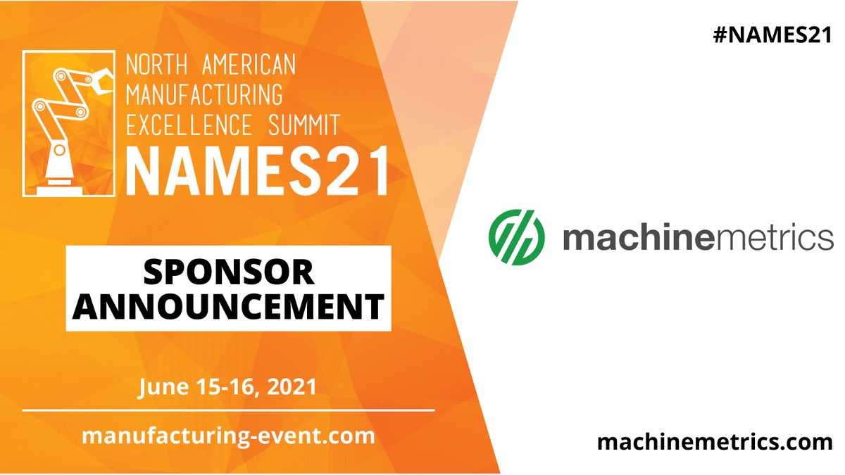 EP_NAMES's tweet image. Thank you for partnering with us, @MachineMetrics - manufacturing-event.com. #MachineMetrics is manufacturing’s first Industrial IoT Platform for Machines. Meet the team virtually at #NAMES21!