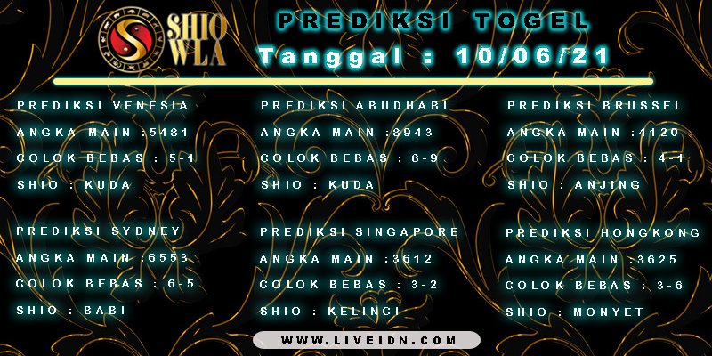 SHIOWLA1's tweet photo. Prediksi Togel Shiowla Terkini
Tanggal 10 Juni 2021
Link : www•liveidn•com
#shiowla #prediksitogel #bocorantogel #togel10juta #togelhadiahfull #togelterlengkap #prediksitogelterkini #jackpottogel #rumustogel Lucinta Luna #PENTAGON https://t.co/7QBW6ctyhy