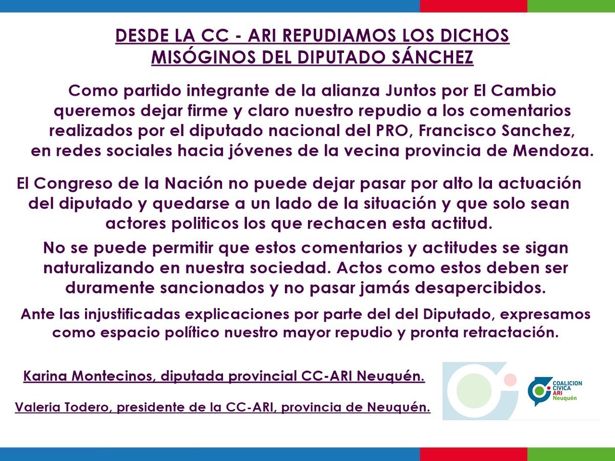 MontecinosKari's tweet photo. REPUDIAMOS LOS DICHOS MISÓGINOS DEL DIPUTADO SÁNCHEZ. https://t.co/F40NUnKdyU
