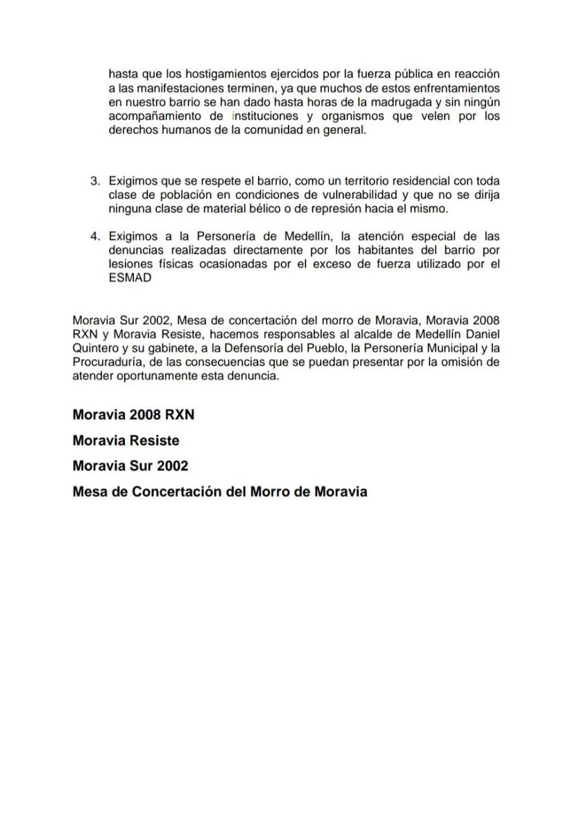 MoraviaResiste's tweet photo. COMUNICADO URGENTE: Los colectivos Moravia 2008 RXN, Moravia Resiste, Moravia Sur 2002  y Mesa de Concertación del Morro de Moravia, se unen para hacer esta denuncia pública, no podemos permitir que la fuerza pública afecte la salud y estabilidad de nuestro territorio. https://t.co/HtWDqcFSvP