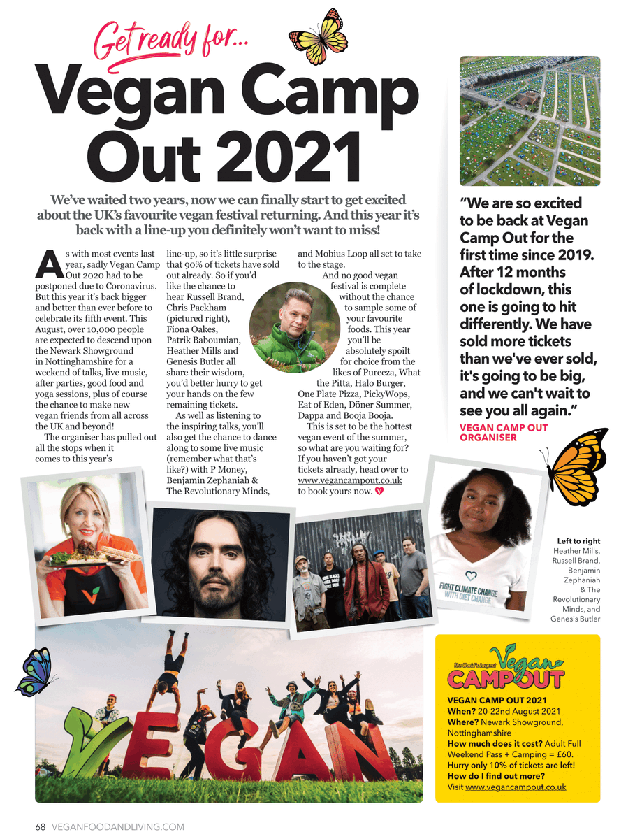 VeganCampOut's tweet photo. A mention in this months @veganfoodliving  🙌

Are you coming?

🎫 Tickets from https://t.co/2XUc5wklTv https://t.co/N1cO5qAoyX