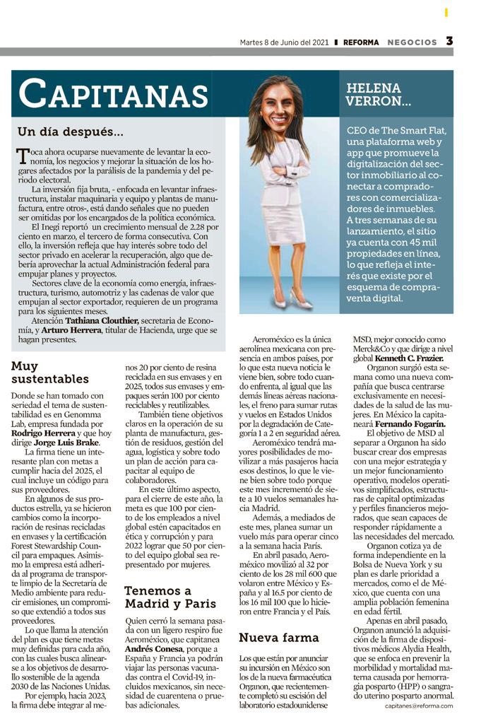 TheSmartFlat's tweet photo. Nuestra CEO Helena Verron hablando de The Smart Flat en @Reforma Conoce más de la nueva plataforma disrruptiva del sector inmobiliario 🏡📲 https://t.co/rbv7nsXkxh