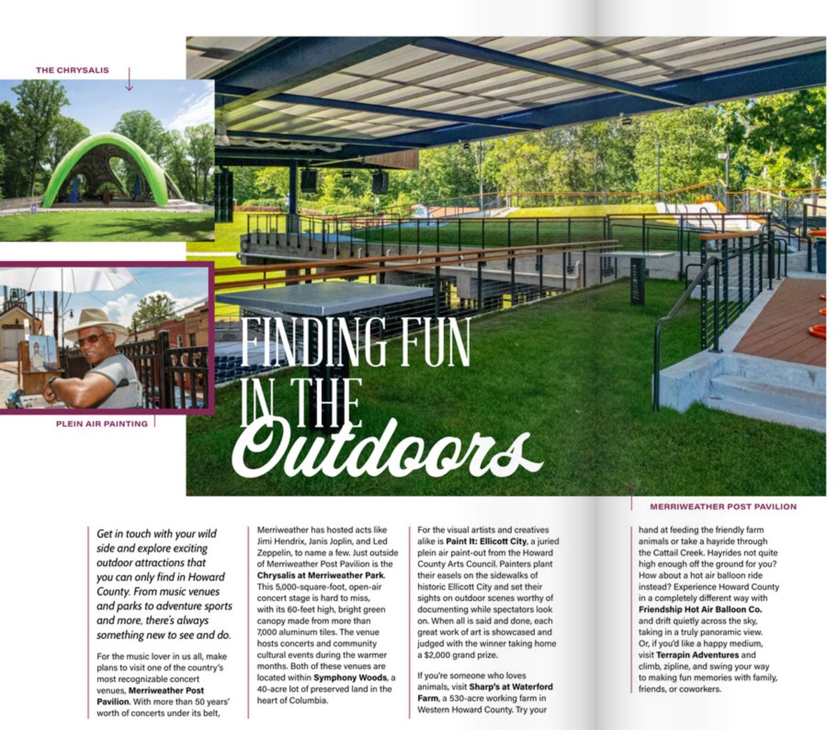 Our Visitor Guide is your go-to resource for things to do in Howard County!  Discover all of our attractions, unique eateries, beautiful nature areas, shopping, and so much more.
visithowardcounty.com/visitors-guide/