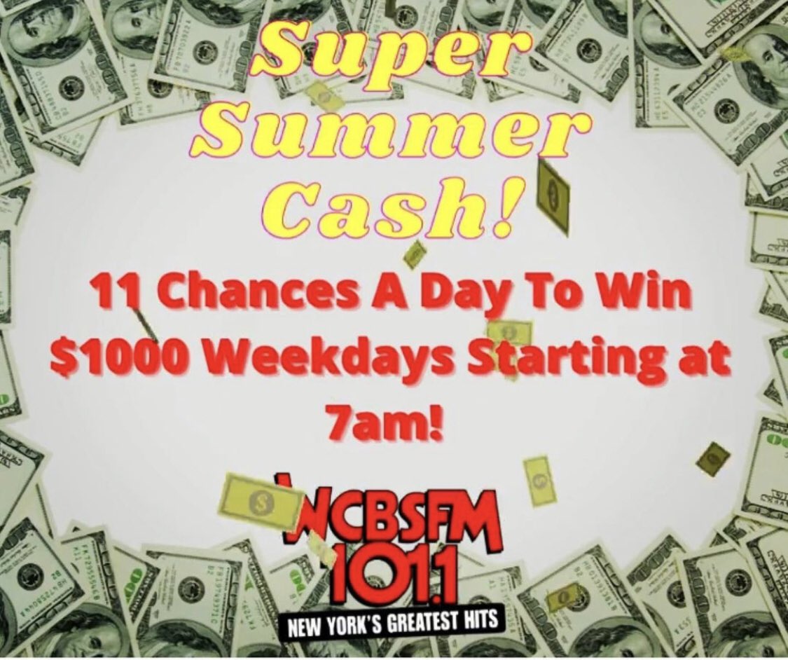 RealJoeCausi's tweet photo. Are you ready for your share of the cash!!! We give you 11 chances each weekday to win $1000 starting at 7AM #wcbsfm #supersummercash https://t.co/PDwc7pmTzB