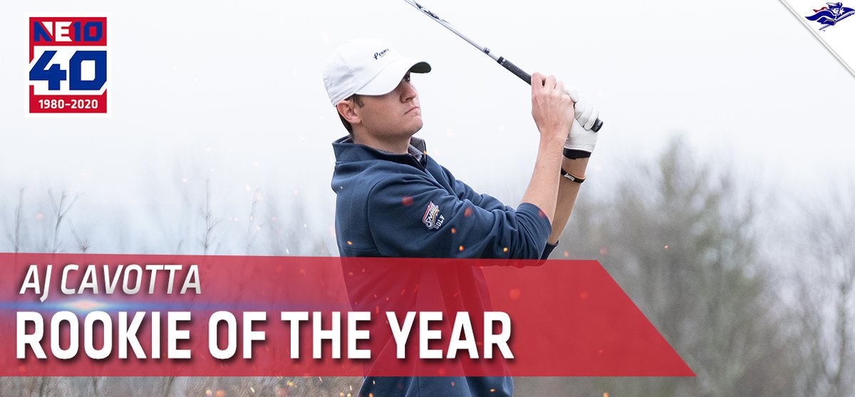 TheNortheast10's tweet photo. NE10 Rookie of the Year awarded to @snhupenmen AJ Cavotta, who tied for 15th at the NE10 Championship and recorded a hole-in-one at the @NCAADII Atlantic/East Regional! ⛳️

🔗: https://t.co/cNVPLvLRnm

#NE10EMBRACE40 https://t.co/bdLHlNpt7F