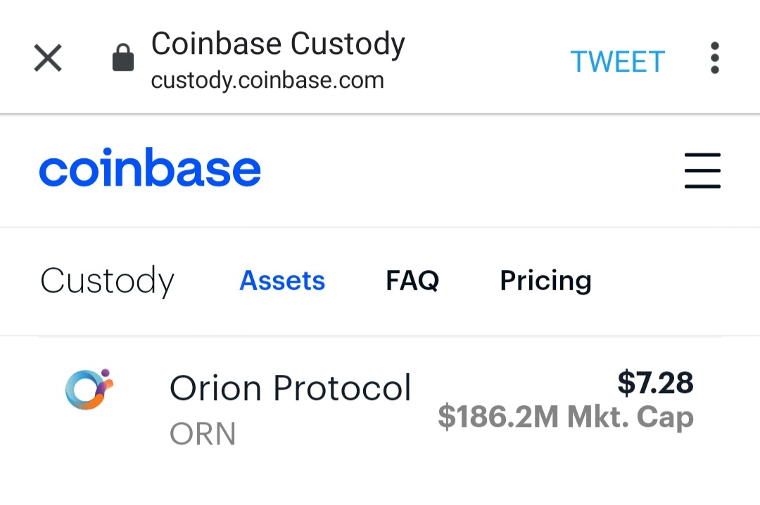 blocksoffinance's tweet photo. $ORN now supported by @coinbase Custody. https://t.co/J0YXgWytNo